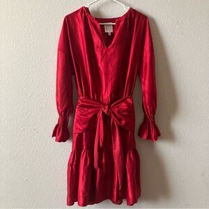 Finley Coco Long Sleeve Silk Dress in Red XS